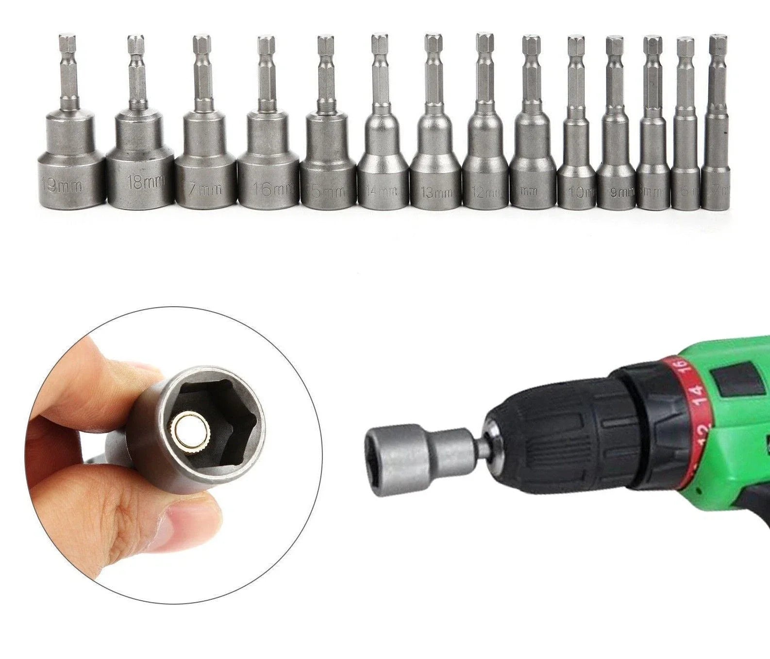 Customized Industrial Grade 7-13mm Hex Shank Nut & Bolt Driver OBM & OEM Supported Magnetic Socket Wrench Hand Tools